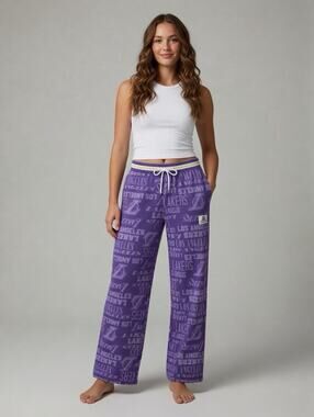 NBA LA Lakers Lounge Pants Womens L Purple Basketball Lightweight Baggy Logo